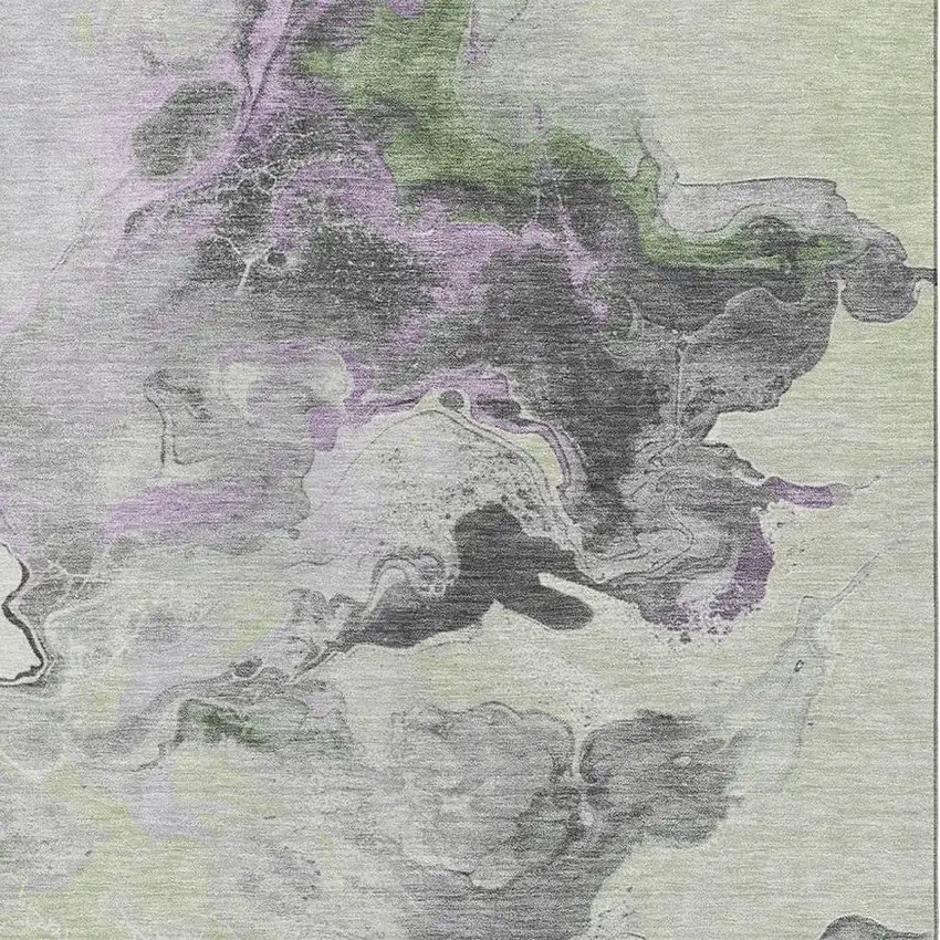 Artichoke Green Gray And Ivory Abstract Washable Area Rug With UV Protection Photo 2