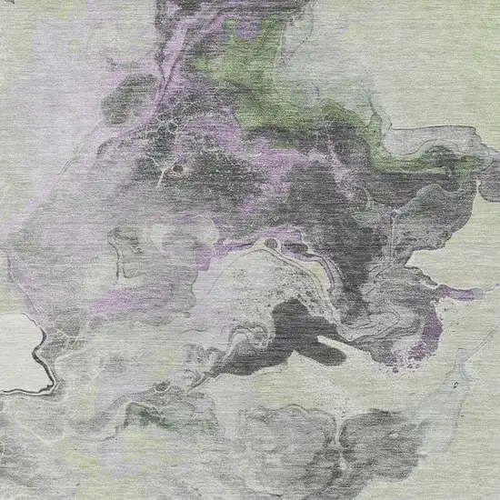 Artichoke Green Gray And Ivory Abstract Washable Area Rug With UV Protection Photo 2