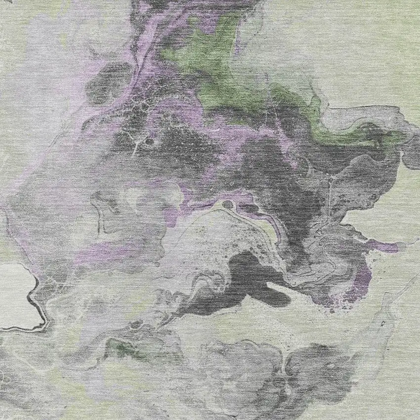 Artichoke Green Gray And Ivory Abstract Washable Area Rug With UV Protection Photo 2