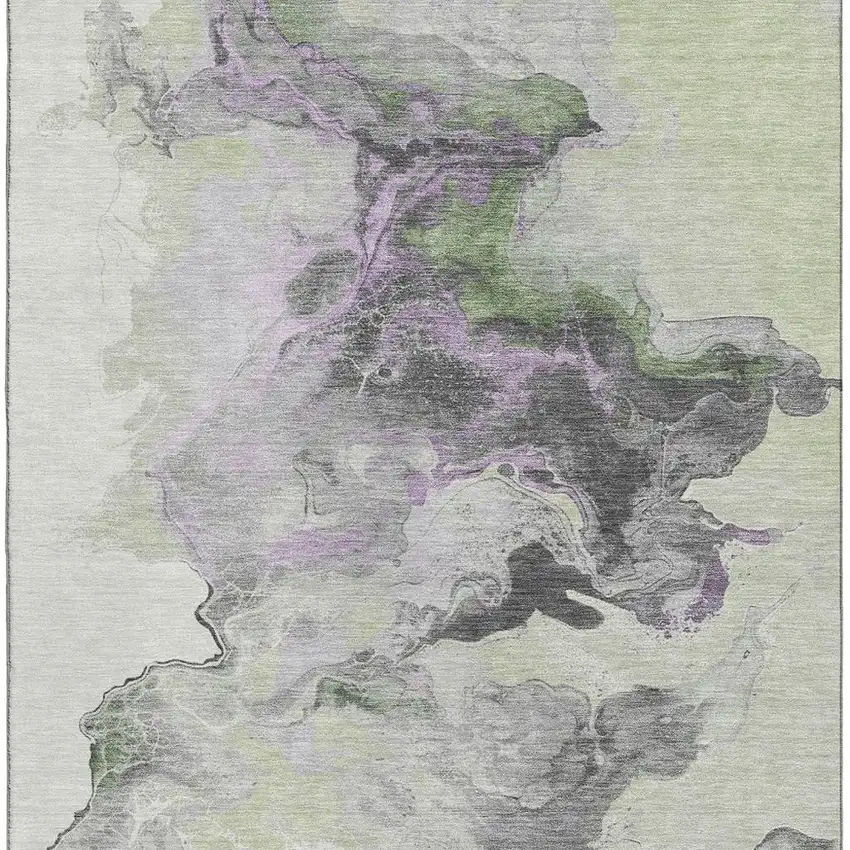 Artichoke Green Gray And Ivory Abstract Washable Area Rug With UV Protection Photo 3