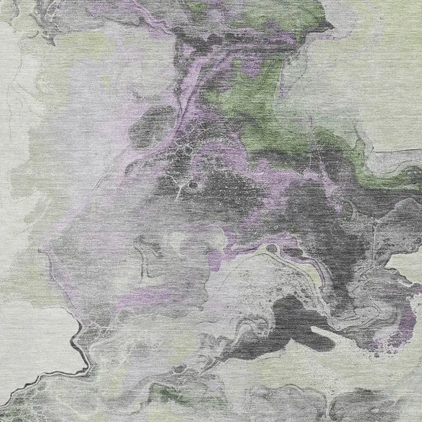 Artichoke Green Gray And Ivory Abstract Washable Area Rug With UV Protection Photo 2