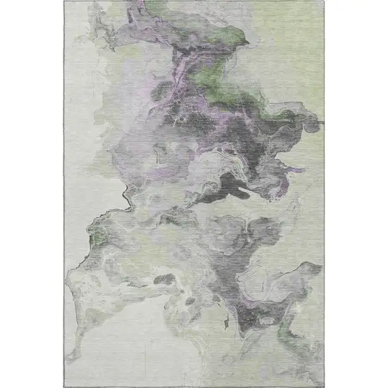 Artichoke Green Gray And Ivory Abstract Washable Area Rug With UV Protection Photo 1