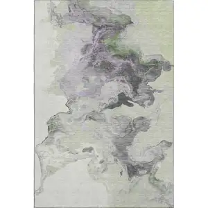 Photo of Artichoke Green Gray And Ivory Abstract Washable Area Rug With UV Protection
