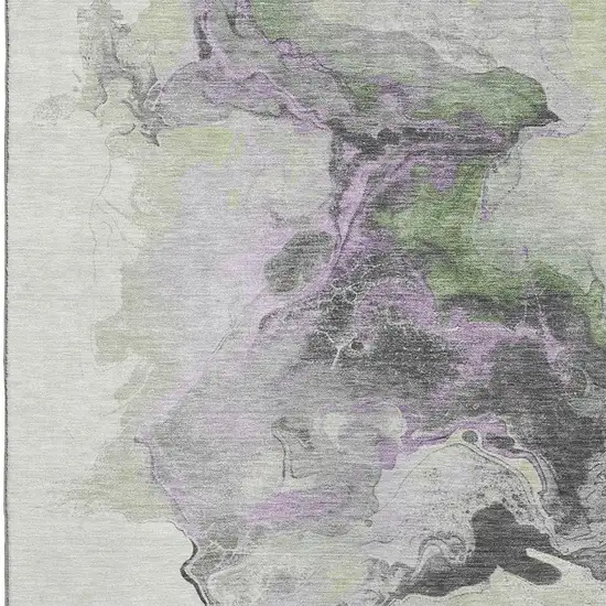 Artichoke Green Gray And Ivory Abstract Washable Area Rug With UV Protection Photo 2