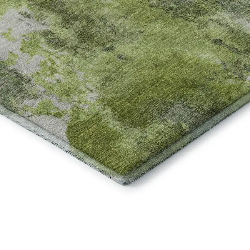 Artichoke Green Gray And Ivory Abstract Washable Area Rug With UV Protection Photo 8