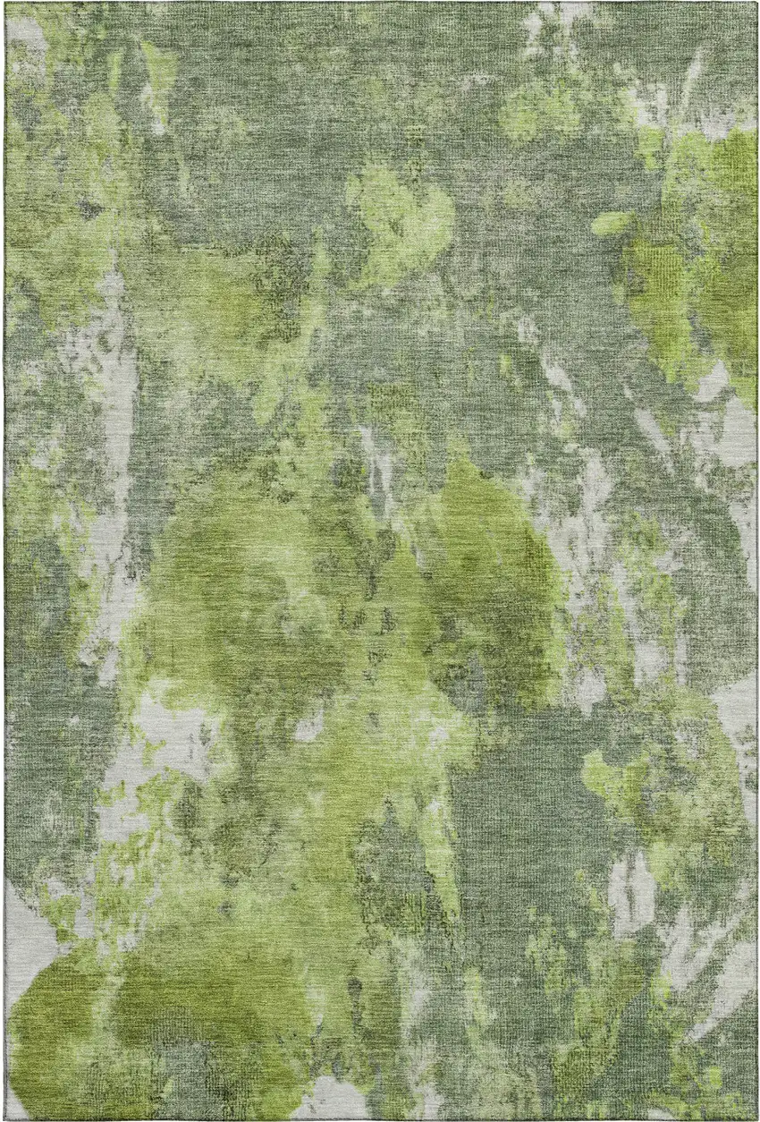 Artichoke Green Gray And Ivory Abstract Washable Area Rug With UV Protection Photo 6