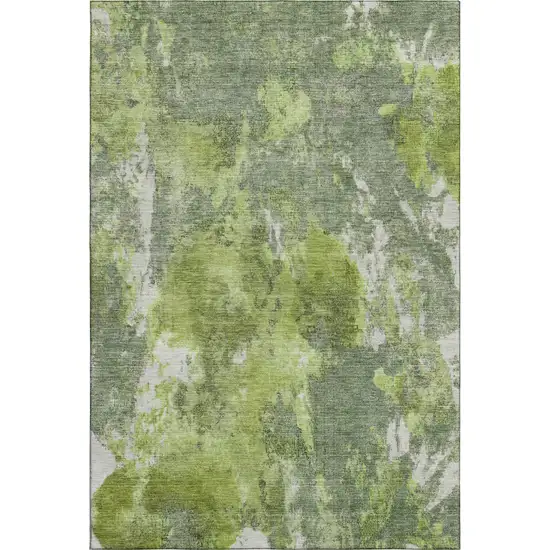 Artichoke Green Gray And Ivory Abstract Washable Area Rug With UV Protection Photo 6