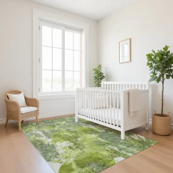 Artichoke Green Gray And Ivory Abstract Washable Area Rug With UV Protection Photo 5