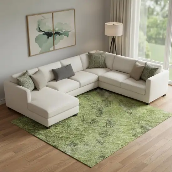 Artichoke Green Gray And Ivory Abstract Washable Area Rug With UV Protection Photo 2