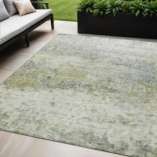 Artichoke Green Gray And Ivory Abstract Washable Indoor Outdoor Area Rug Photo 1
