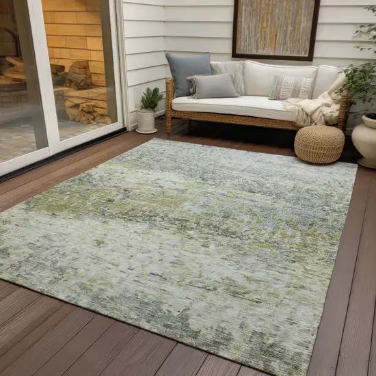 Artichoke Green Gray And Ivory Abstract Washable Indoor Outdoor Area Rug Photo 7