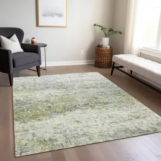 Artichoke Green Gray And Ivory Abstract Washable Indoor Outdoor Area Rug Photo 9