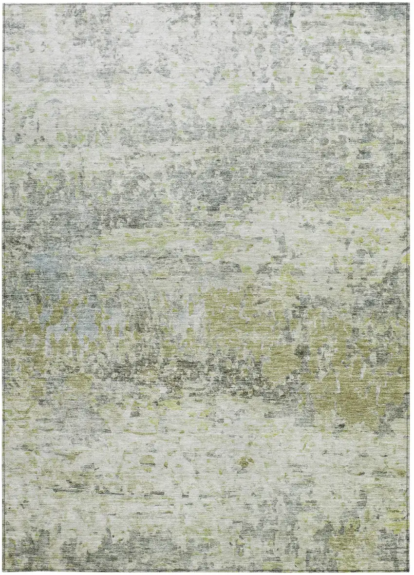 Artichoke Green Gray And Ivory Abstract Washable Indoor Outdoor Area Rug Photo 6
