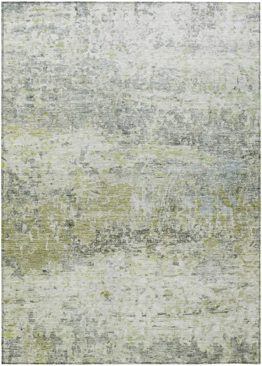 Artichoke Green Gray And Ivory Abstract Washable Indoor Outdoor Area Rug Photo 2