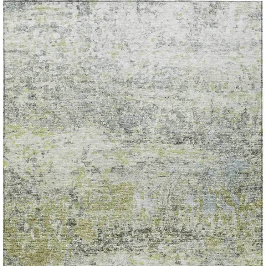 Artichoke Green Gray And Ivory Abstract Washable Indoor Outdoor Area Rug Photo 5