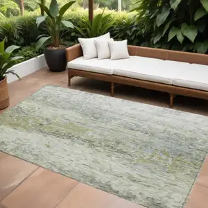 Photo of Artichoke Green Gray And Ivory Abstract Washable Indoor Outdoor Area Rug