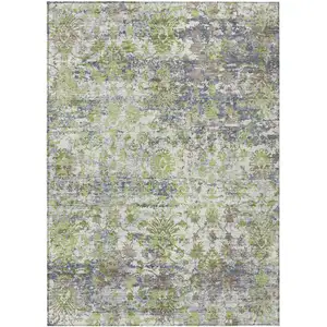 Photo of Artichoke Green Gray And Ivory Abstract Washable Indoor Outdoor Area Rug