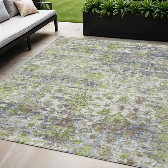 Artichoke Green Gray And Ivory Abstract Washable Indoor Outdoor Area Rug Photo 2