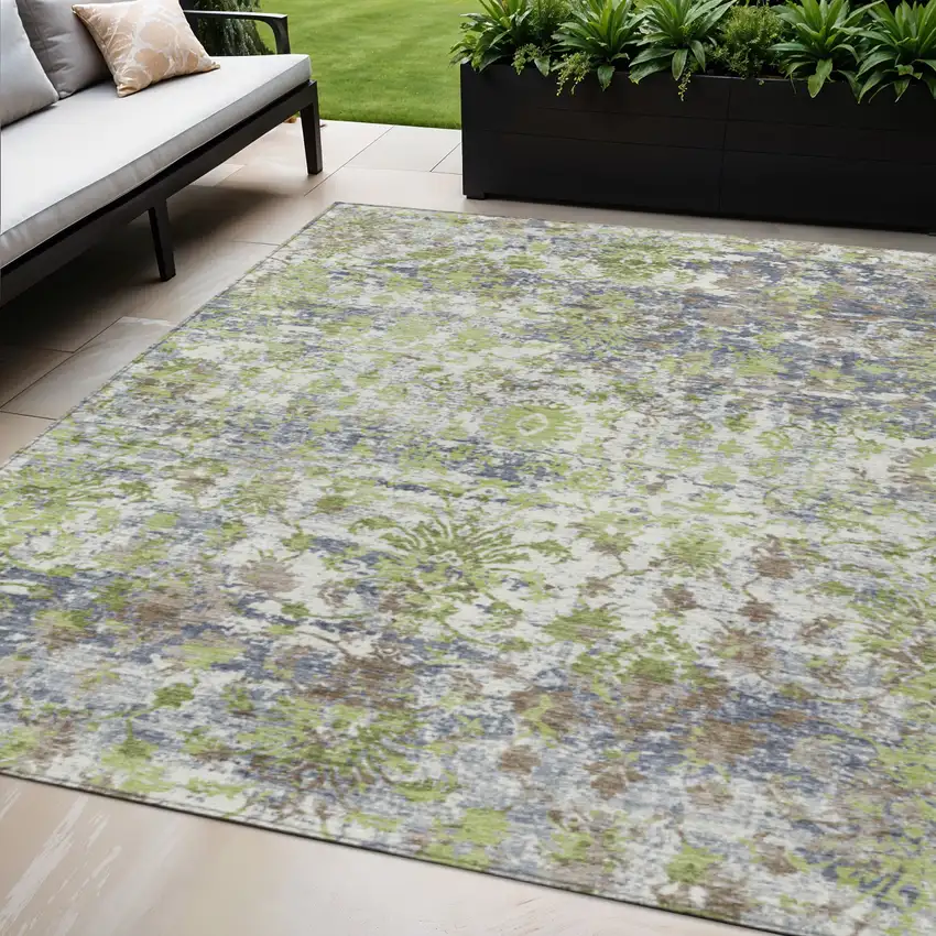 Artichoke Green Gray And Ivory Abstract Washable Indoor Outdoor Area Rug Photo 2