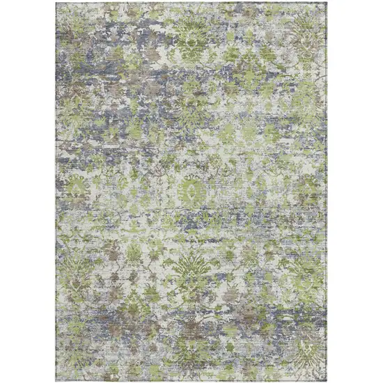 Artichoke Green Gray And Ivory Abstract Washable Indoor Outdoor Area Rug Photo 4