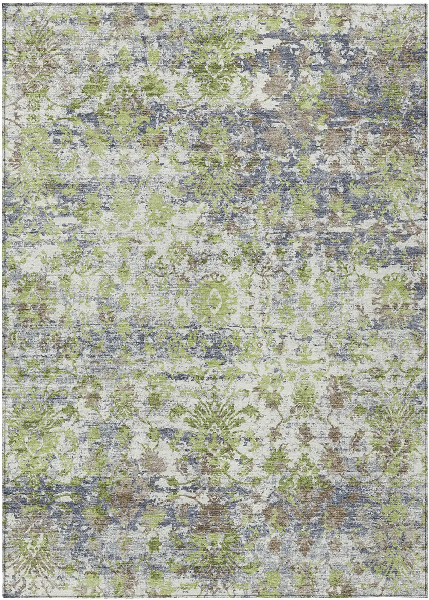 Artichoke Green Gray And Ivory Abstract Washable Indoor Outdoor Area Rug Photo 1
