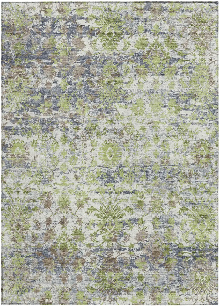 Artichoke Green Gray And Ivory Abstract Washable Indoor Outdoor Area Rug Photo 4