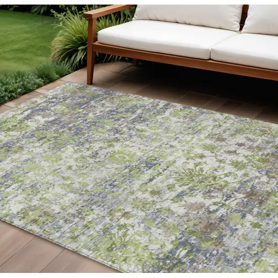 Artichoke Green Gray And Ivory Abstract Washable Indoor Outdoor Area Rug Photo 2