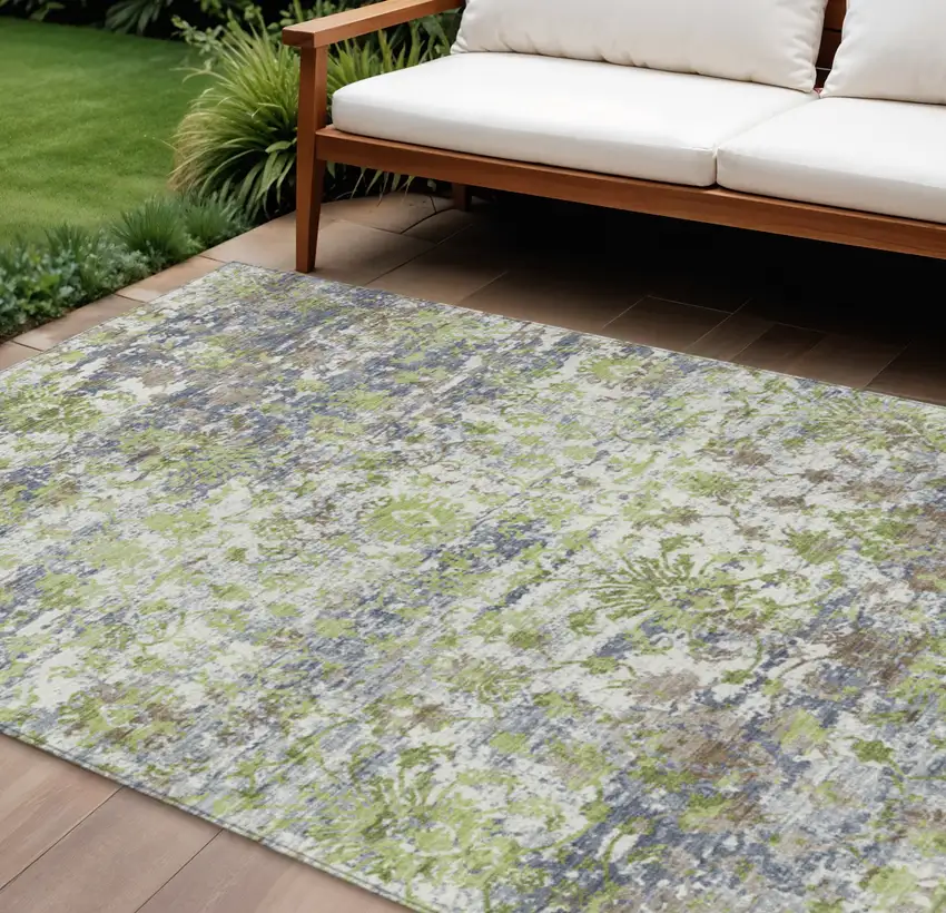 Artichoke Green Gray And Ivory Abstract Washable Indoor Outdoor Area Rug Photo 2