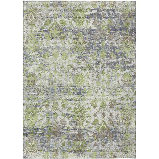 Artichoke Green Gray And Ivory Abstract Washable Indoor Outdoor Area Rug Photo 1