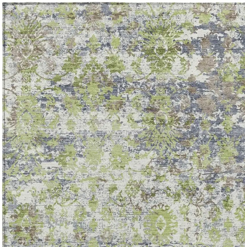 Artichoke Green Gray And Ivory Abstract Washable Indoor Outdoor Area Rug Photo 3
