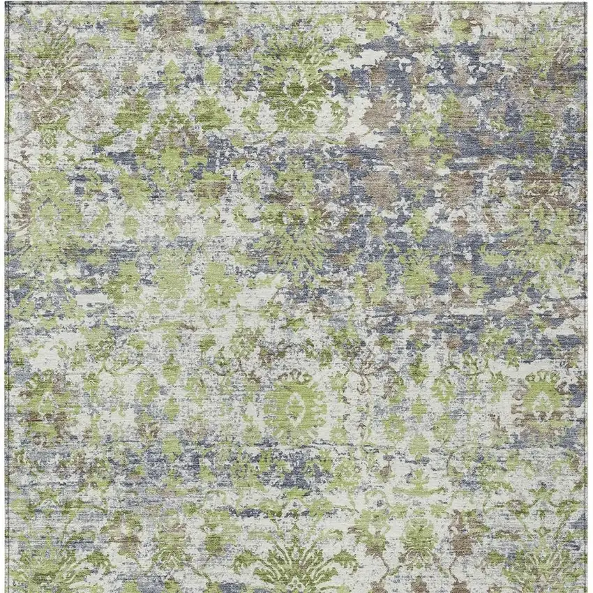 Artichoke Green Gray And Ivory Abstract Washable Indoor Outdoor Area Rug Photo 4