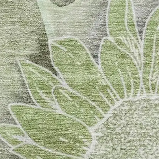 Artichoke Green Gray And Ivory Floral Washable Area Rug With UV Protection Photo 4