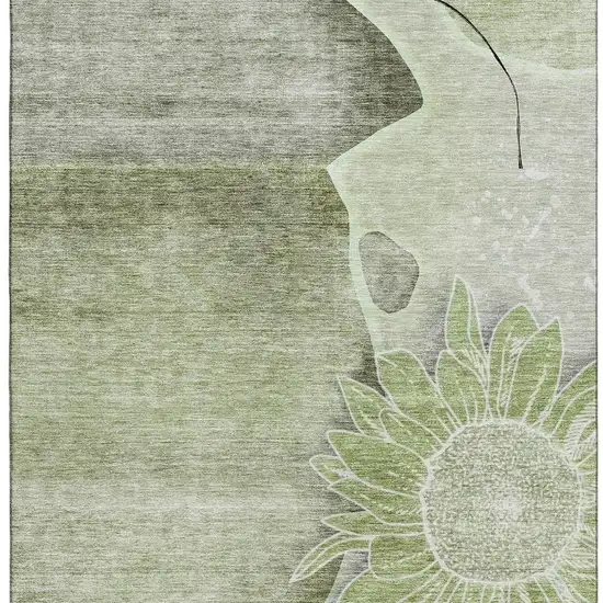 Artichoke Green Gray And Ivory Floral Washable Area Rug With UV Protection Photo 3