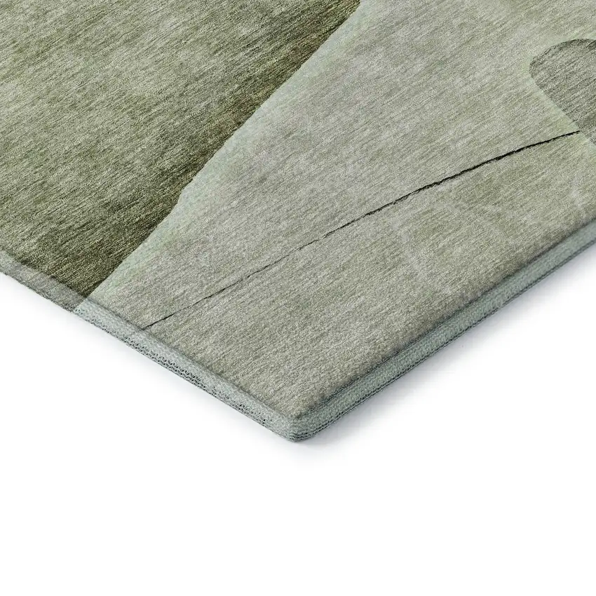 Artichoke Green Gray And Ivory Floral Washable Area Rug With UV Protection Photo 8