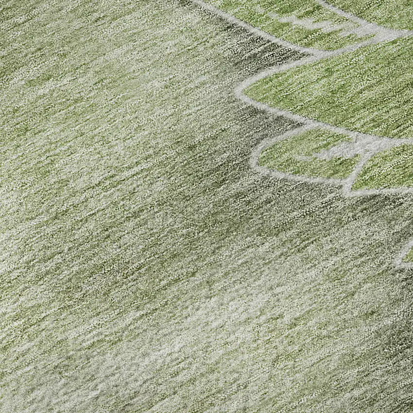 Artichoke Green Gray And Ivory Floral Washable Area Rug With UV Protection Photo 9