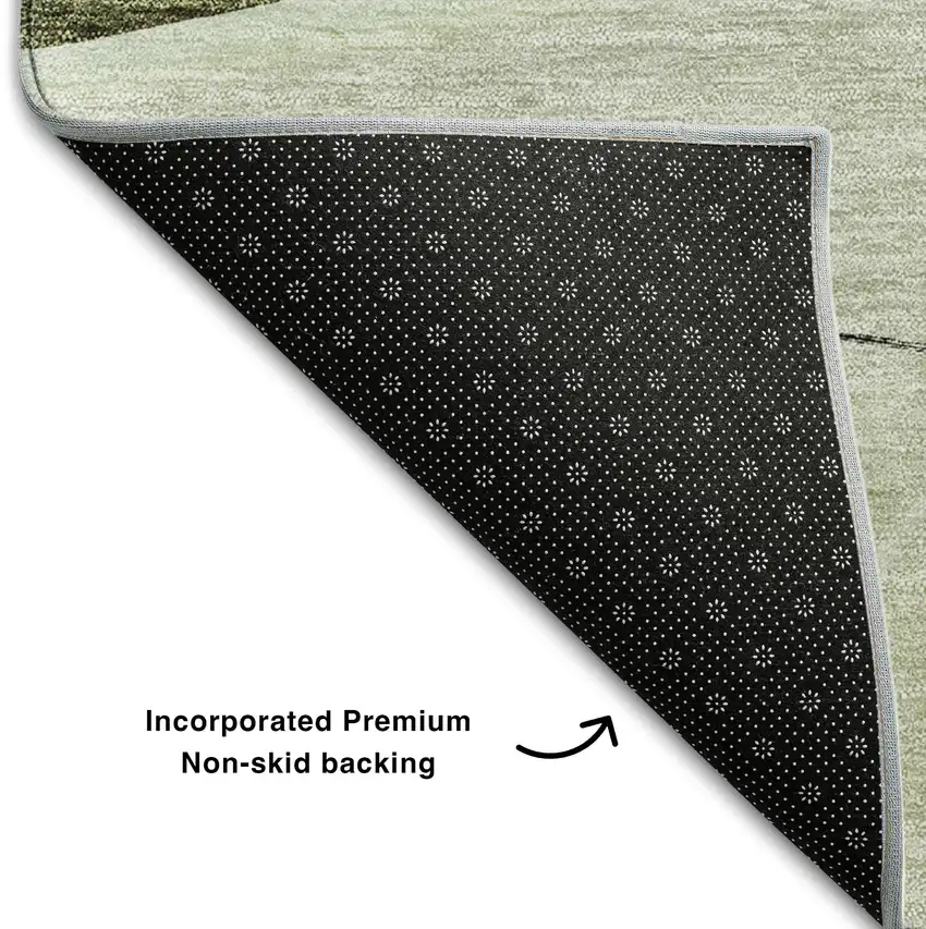 Artichoke Green Gray And Ivory Floral Washable Area Rug With UV Protection Photo 6