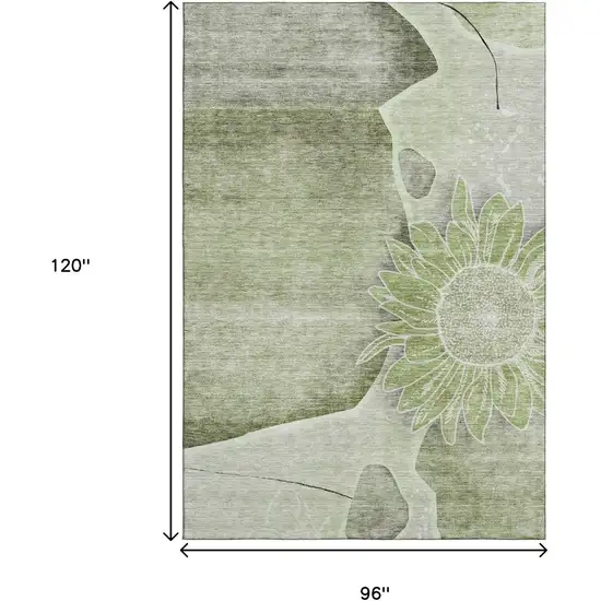 Artichoke Green Gray And Ivory Floral Washable Area Rug With UV Protection Photo 2