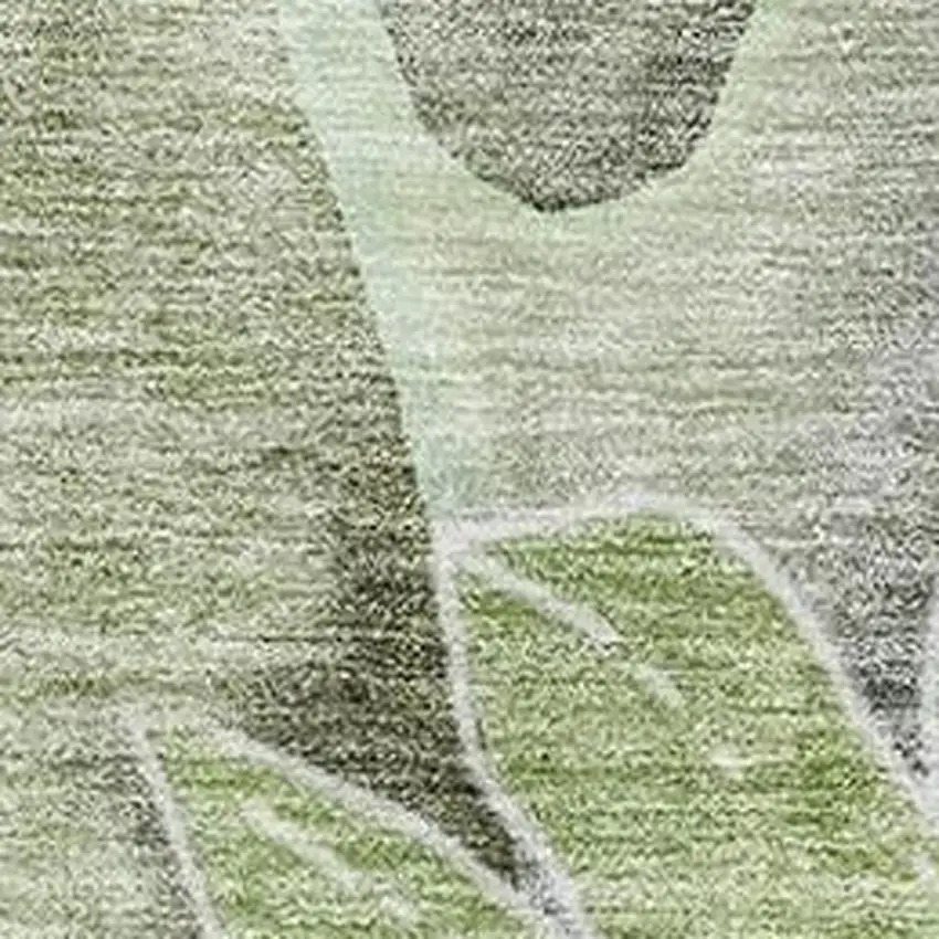 Artichoke Green Gray And Ivory Floral Washable Area Rug With UV Protection Photo 5