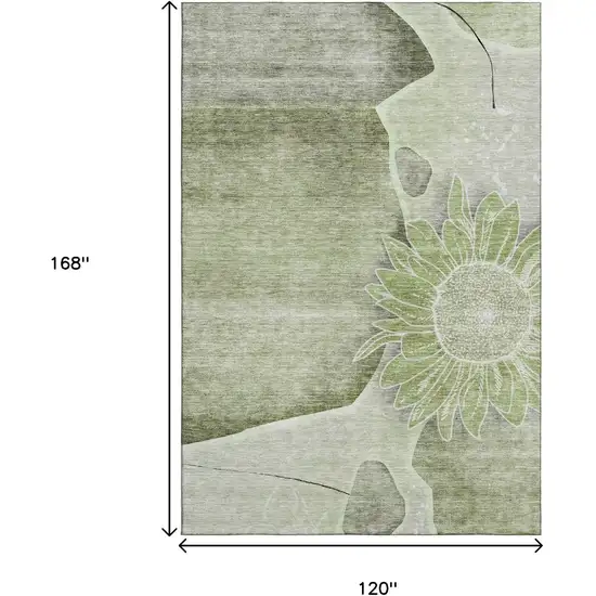 Artichoke Green Gray And Ivory Floral Washable Area Rug With UV Protection Photo 3