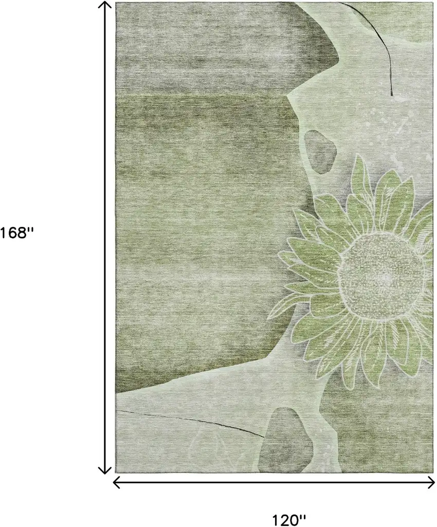 Artichoke Green Gray And Ivory Floral Washable Area Rug With UV Protection Photo 3