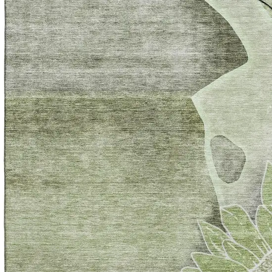 Artichoke Green Gray And Ivory Floral Washable Area Rug With UV Protection Photo 4