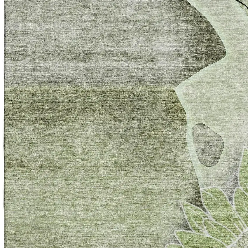 Artichoke Green Gray And Ivory Floral Washable Area Rug With UV Protection Photo 4
