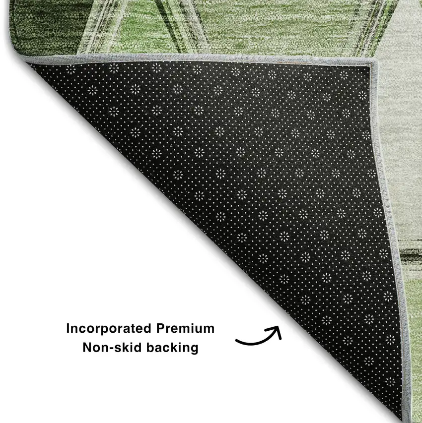 Artichoke Green Gray And Ivory Geometric Washable Area Rug With UV Protection Photo 6