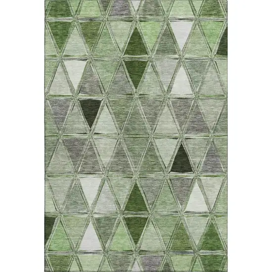 Artichoke Green Gray And Ivory Geometric Washable Area Rug With UV Protection Photo 1