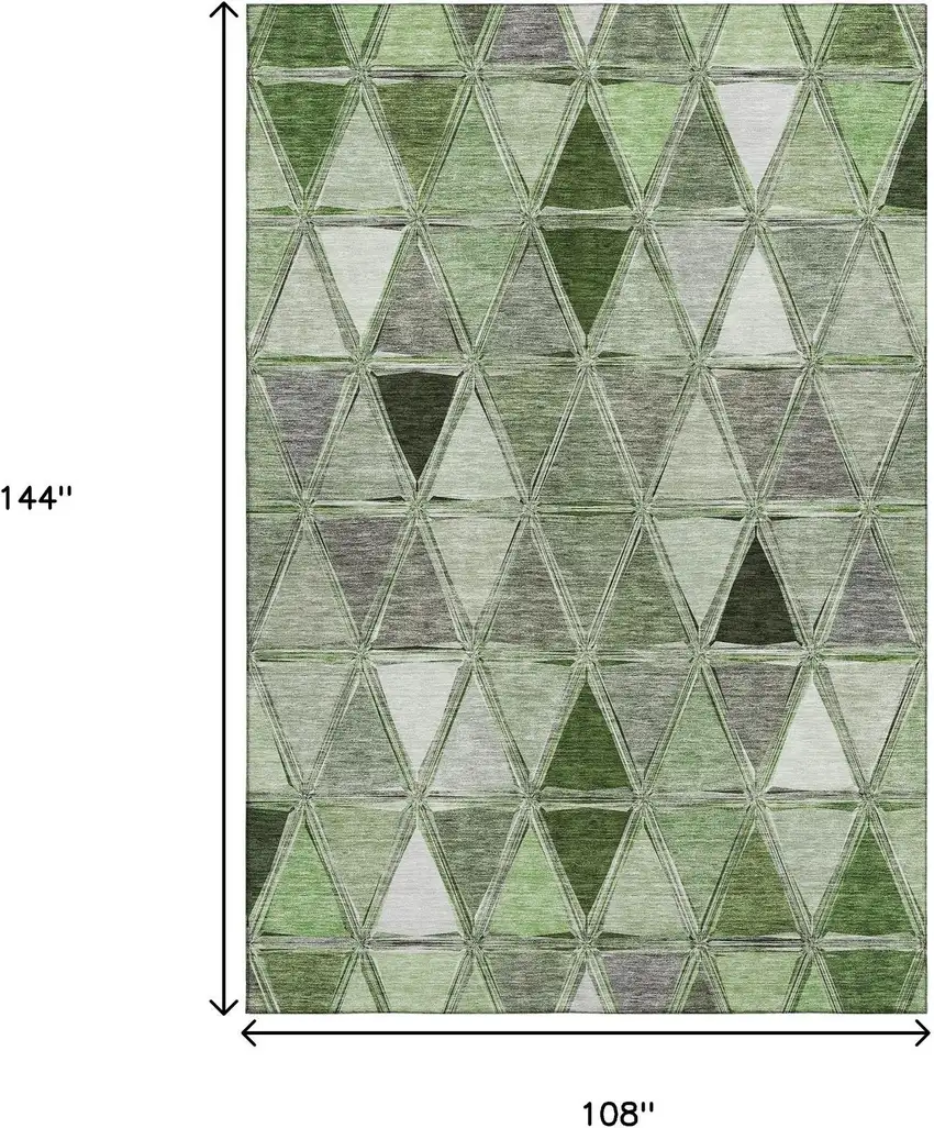 Artichoke Green Gray And Ivory Geometric Washable Area Rug With UV Protection Photo 3