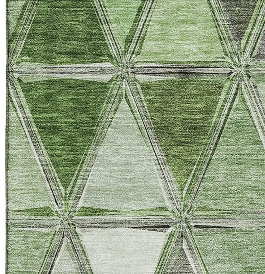 Artichoke Green Gray And Ivory Geometric Washable Area Rug With UV Protection Photo 2