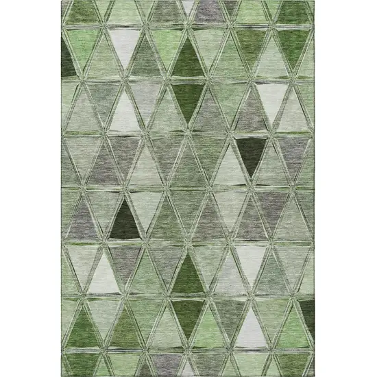 Artichoke Green Gray And Ivory Geometric Washable Area Rug With UV Protection Photo 3