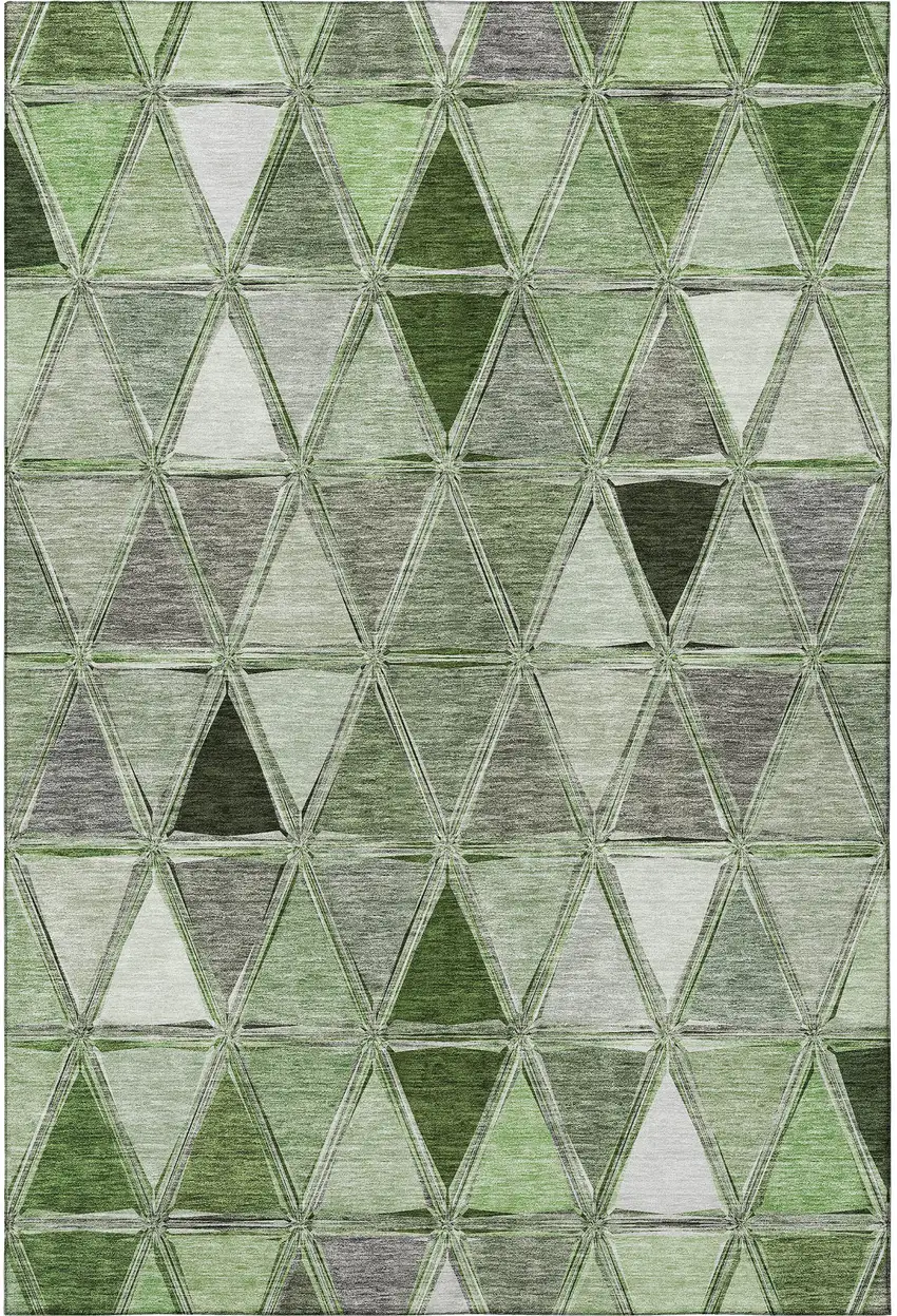 Artichoke Green Gray And Ivory Geometric Washable Area Rug With UV Protection Photo 3
