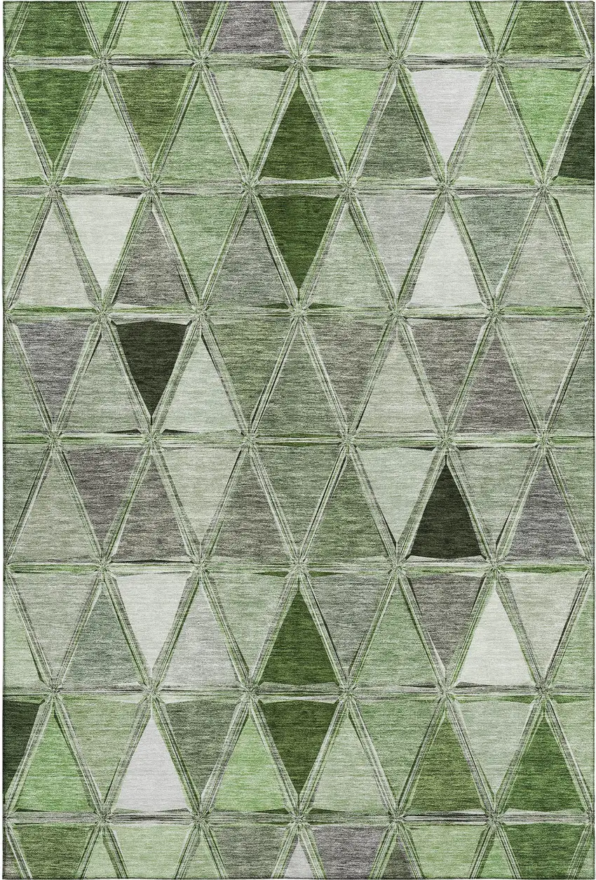 Artichoke Green Gray And Ivory Geometric Washable Area Rug With UV Protection Photo 1