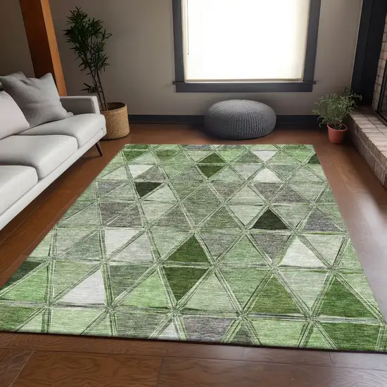 Artichoke Green Gray And Ivory Geometric Washable Area Rug With UV Protection Photo 4